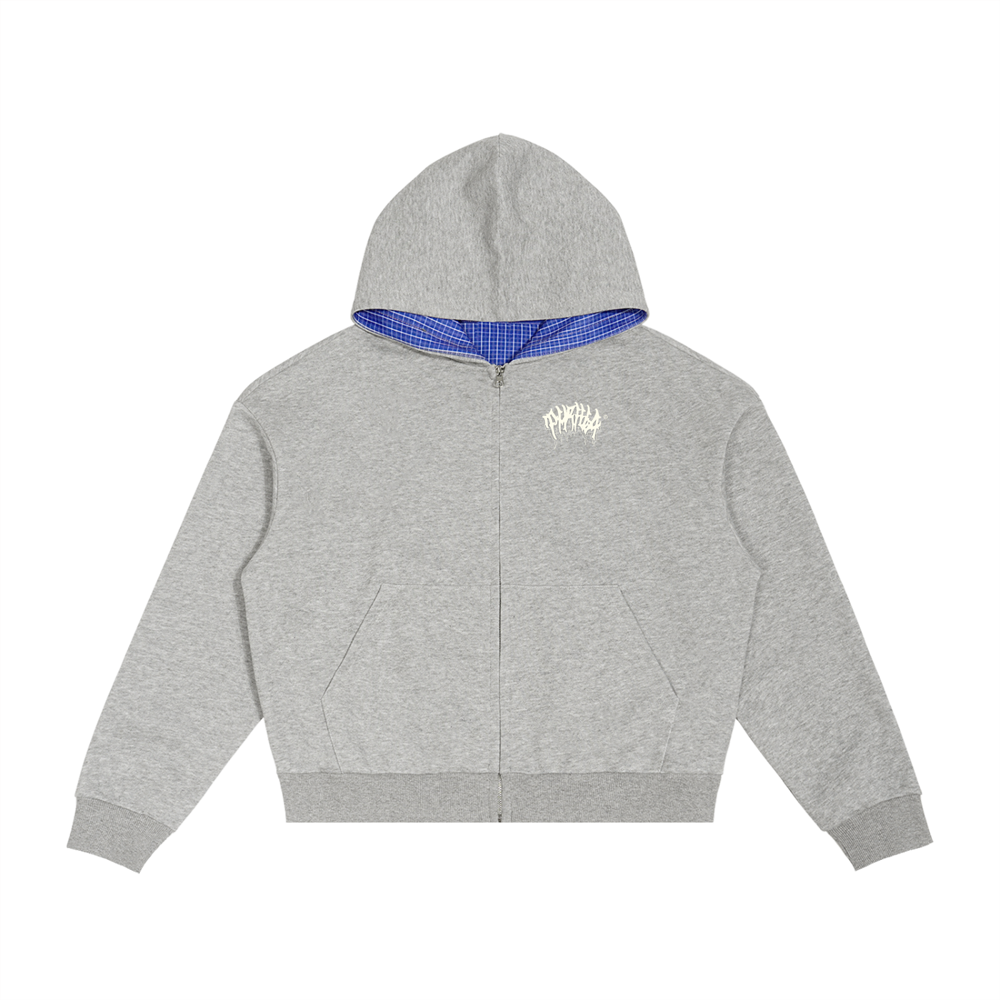 Contrast Plaid Boxy Zip Hoodie